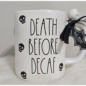 Rae Dunn Skulls Halloween Death Before‎ Decaf Mug Coffee Tea Cup 2025 NWT